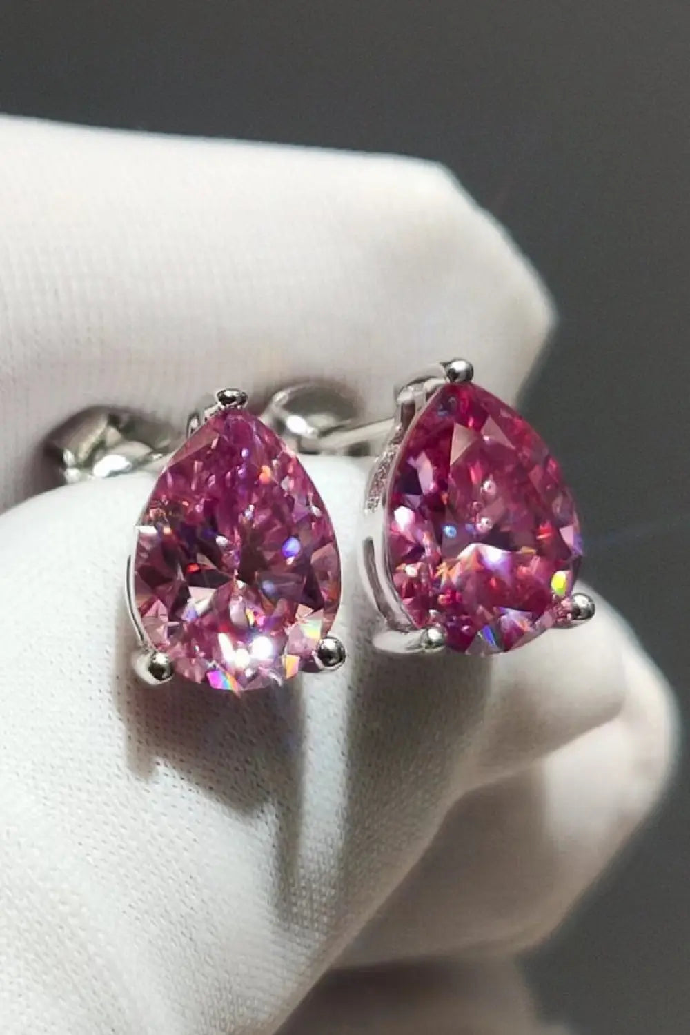 Lovcia 2 Carat Teardrop Moissanite Platinum-Plated Stud Earrings-Earrings-Pink-One Size-Pink