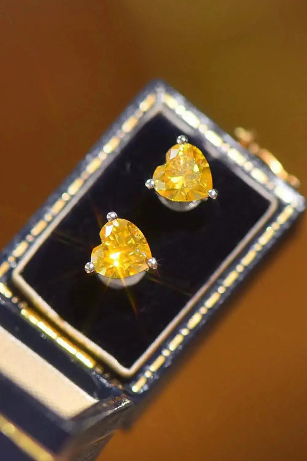 LOVCIA 2 Carat Yellow Heart Moissanite Platinum-Plated Earrings
