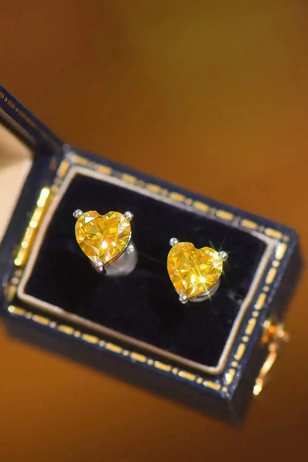 Lovcia 2 Carat Yellow Heart Moissanite Platinum-Plated Earrings-Earrings-Yellow-One Size-Yellow