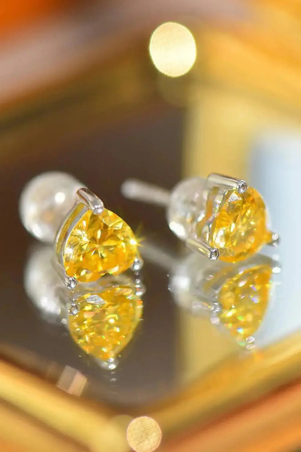 Lovcia 2 Carat Yellow Heart Moissanite Platinum-Plated Earrings-Earrings-Yellow-One Size-Yellow