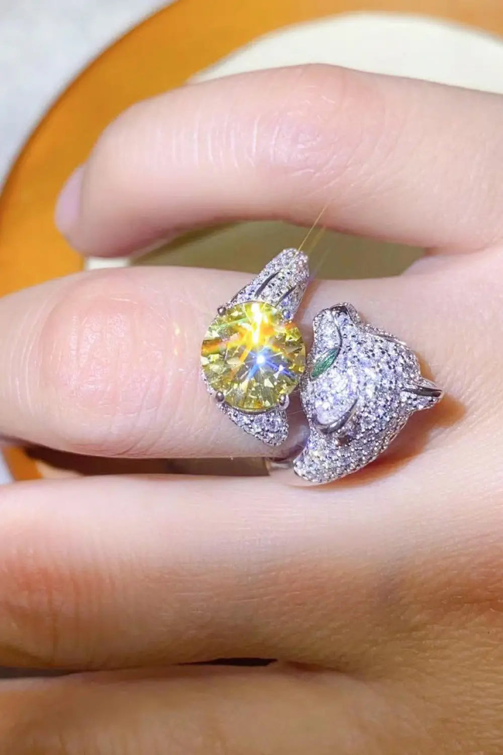 Lovcia 2 Carat Yellow Moissanite Animal Bypass Ring-Rings-Yellow-One Size-Yellow