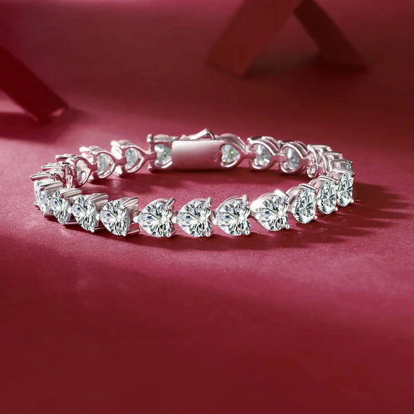 Lovcia 24 Carat Moissanite 925 Sterling Silver Heart Bracelet-Bracelets-Silver-One Size-Silver