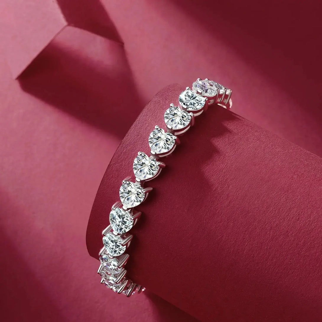 Lovcia 24 Carat Moissanite 925 Sterling Silver Heart Bracelet-Bracelets-Silver-One Size-Silver