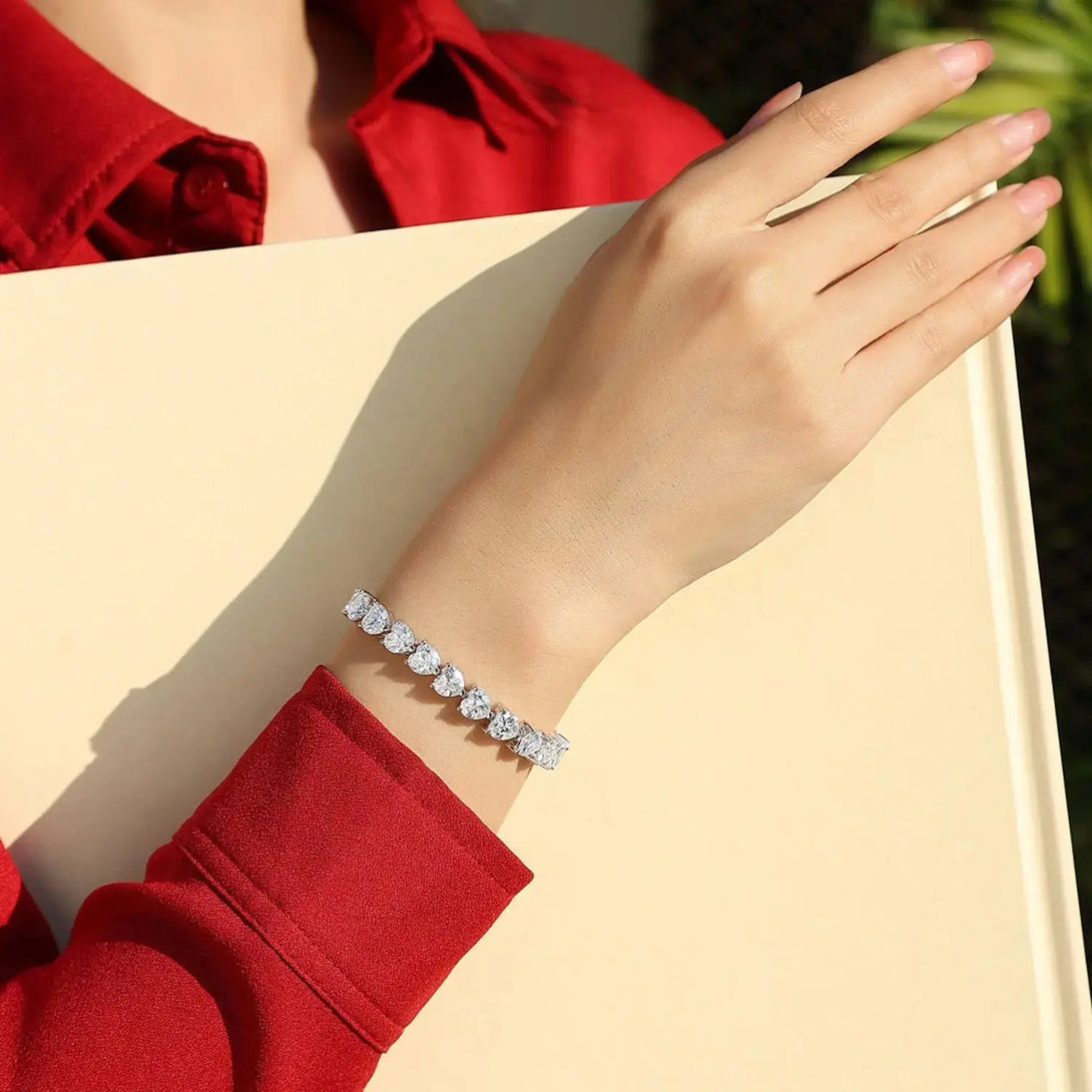 Lovcia 24 Carat Moissanite 925 Sterling Silver Heart Bracelet-Bracelets-Silver-One Size-Silver