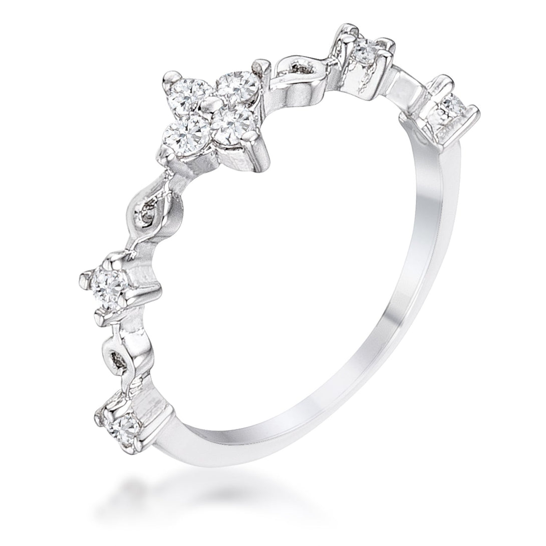 Lovcia 24Ct Rhodium-Plated Clear CZ Mini Floral Eternity Half Band, Stackable with 2mm Round Stones-Rings-5-5