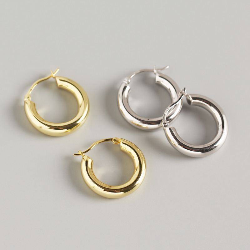 Lovcia 25.5mm 925 Silver Gold Plated Huggie Hoop Earrings-Earrings-Rhodium-