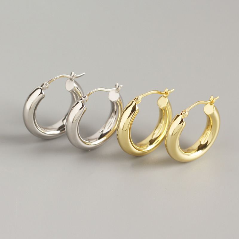 Lovcia 25.5mm 925 Silver Gold Plated Huggie Hoop Earrings-Earrings-Rhodium-