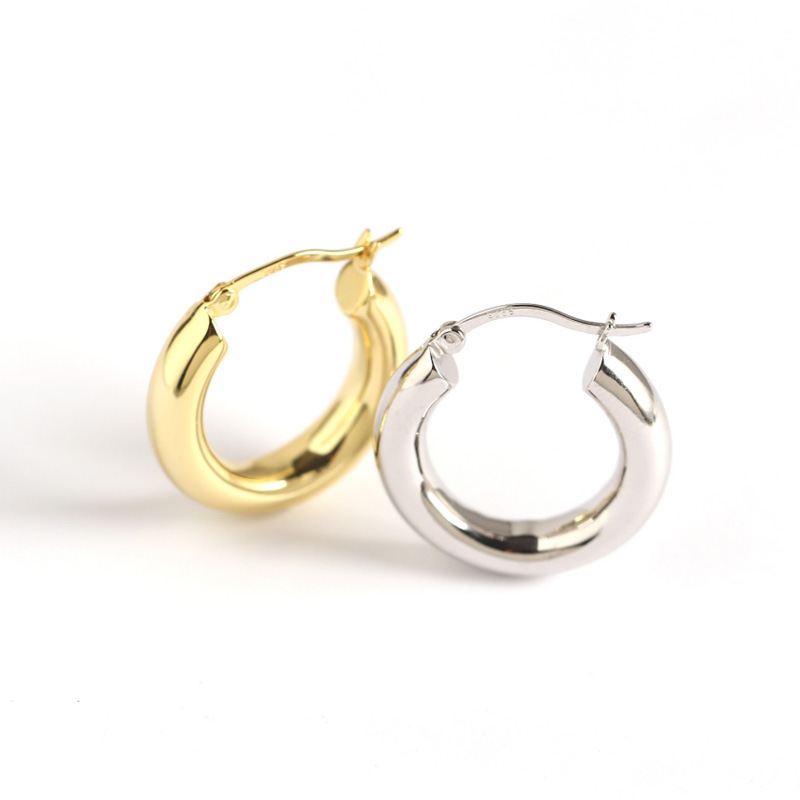 Lovcia 25.5mm 925 Silver Gold Plated Huggie Hoop Earrings-Earrings-Rhodium-