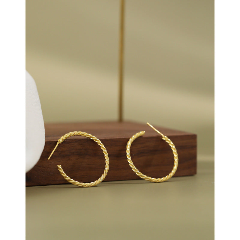 Lovcia 26mm Gold Twisted Circle Hoop Earrings 925 Silver-Earrings-Yellow Gold-