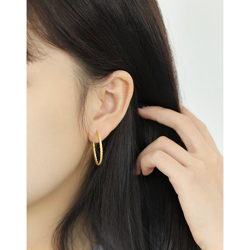 Lovcia 26mm Gold Twisted Circle Hoop Earrings 925 Silver-Earrings-Yellow Gold-