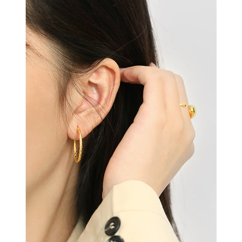Lovcia 28mm Gold Plated 925 Sterling Silver Hoop Earrings-Earrings-Yellow Gold-