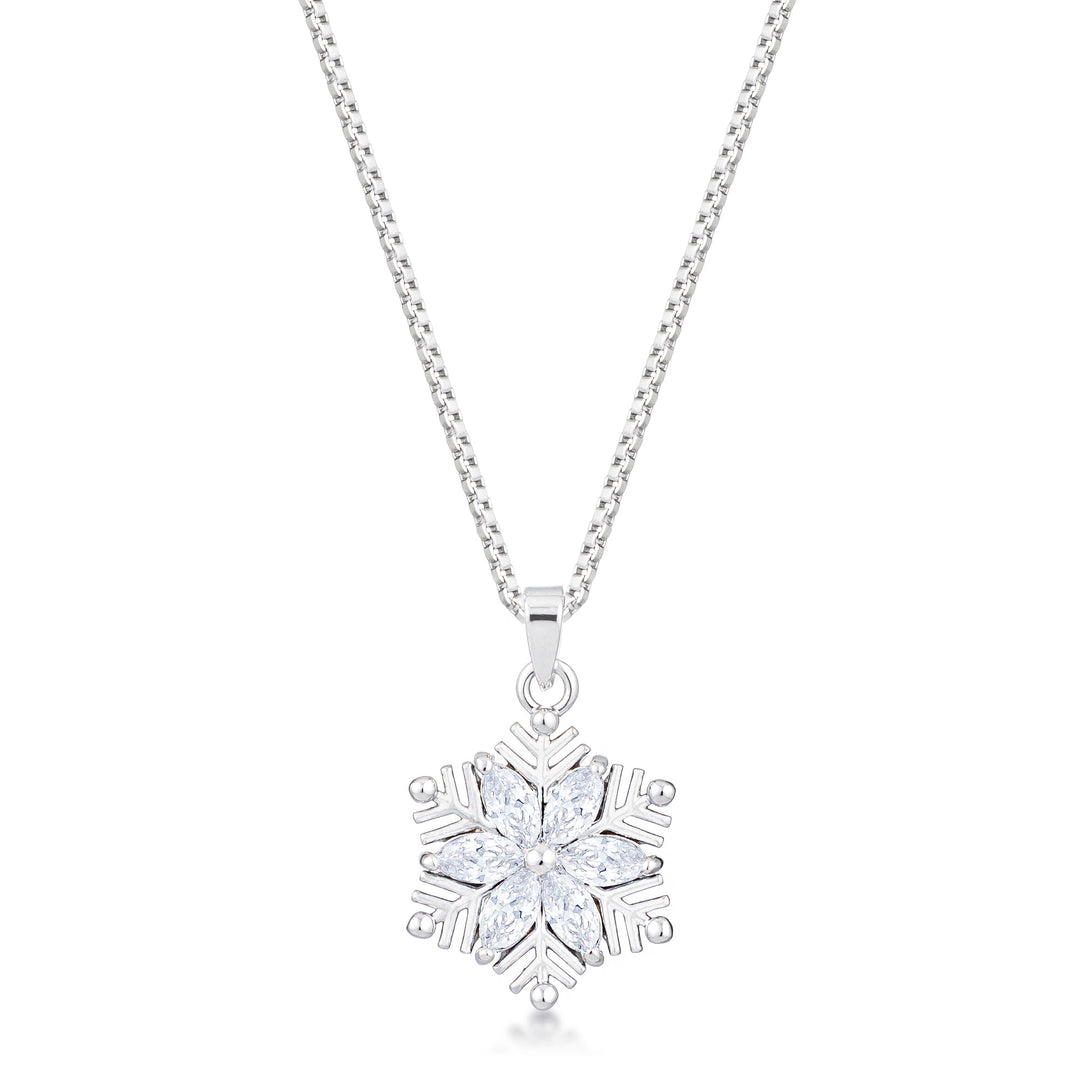 Lovcia 2.04Ct Marquise Snowflake CZ Rhodium Pendant Necklace-Pendants-