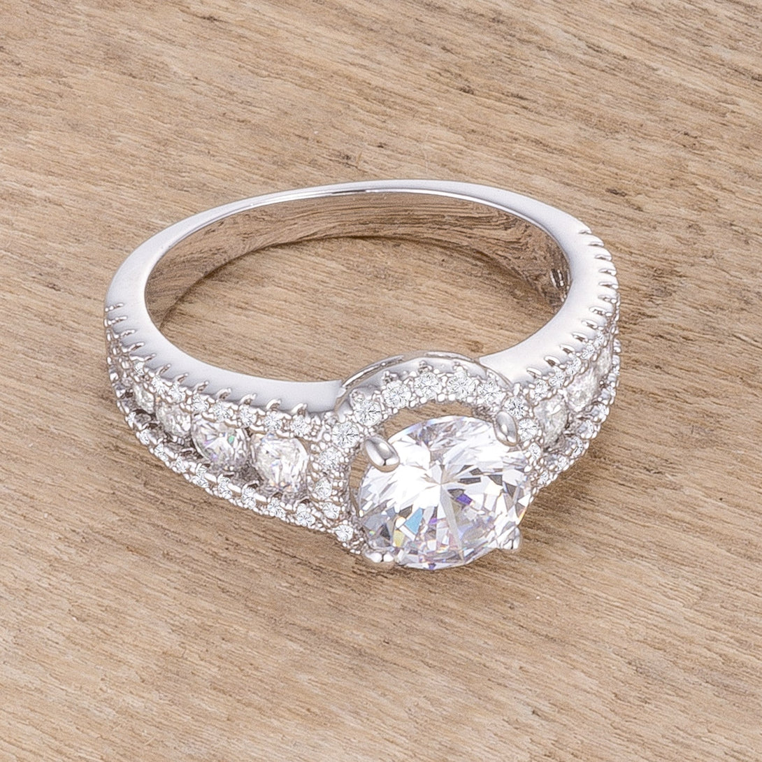 Lovcia 2.1Ct Rhodium Finish Solitaire Halo Engagement Ring with CZ Stones-Rings-5-5