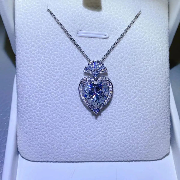 Lovcia 3 Carat Moissanite 925 Sterling Silver Heart Pendant Necklace-Necklaces-Silver-One Size-Silver