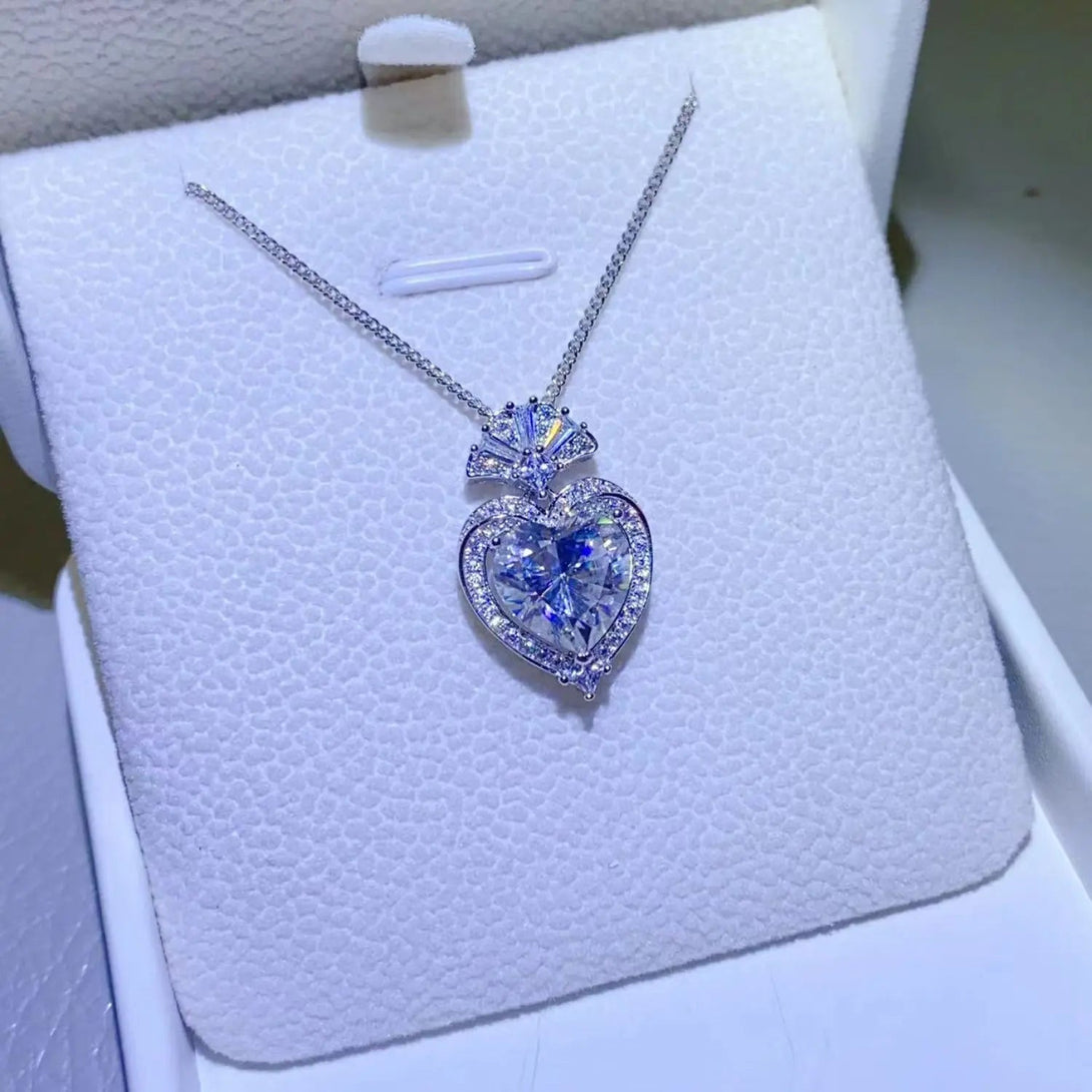 Lovcia 3 Carat Moissanite 925 Sterling Silver Heart Pendant Necklace-Necklaces-Silver-One Size-Silver