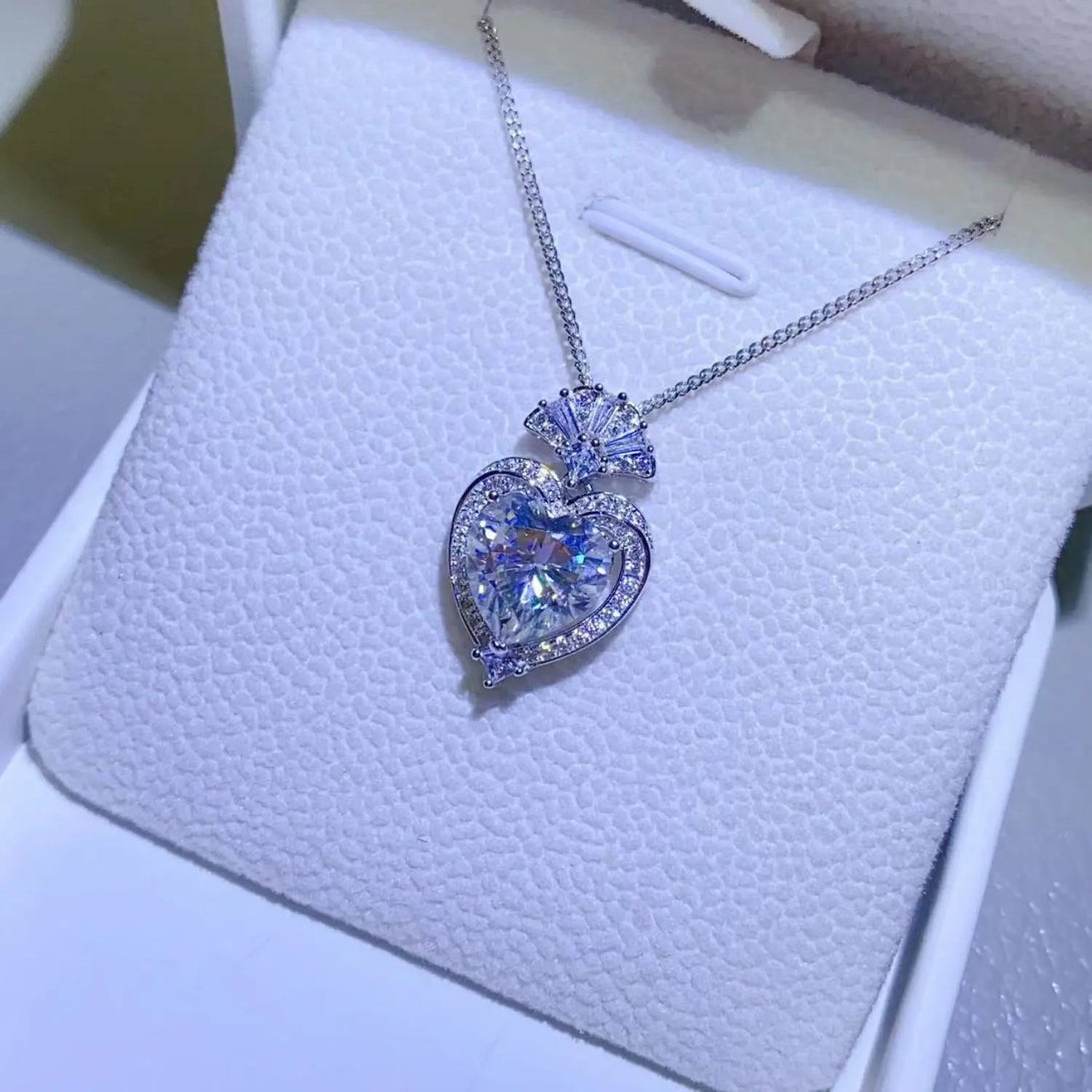 Lovcia 3 Carat Moissanite 925 Sterling Silver Heart Pendant Necklace-Necklaces-Silver-One Size-Silver