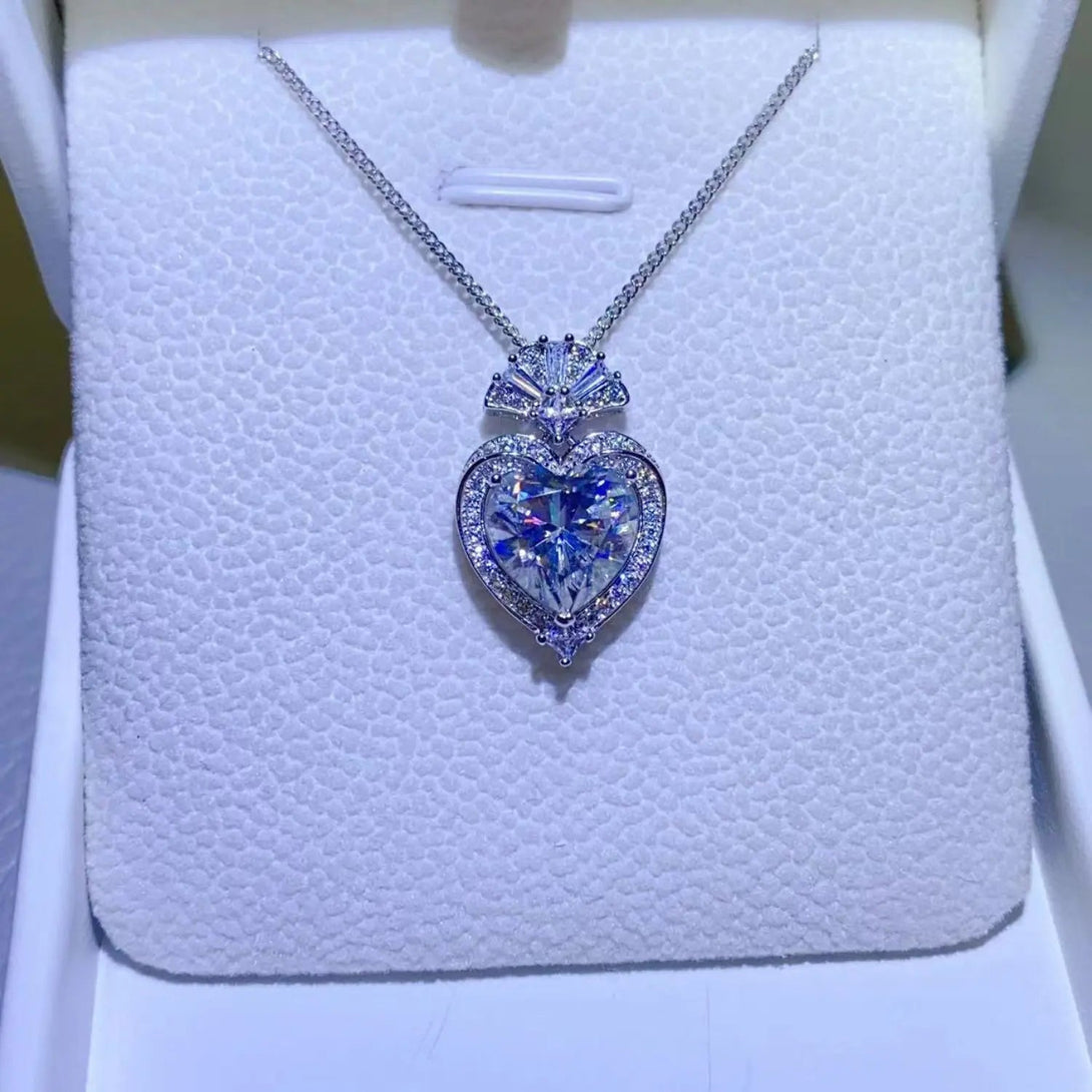 Lovcia 3 Carat Moissanite 925 Sterling Silver Heart Pendant Necklace-Necklaces-Silver-One Size-Silver