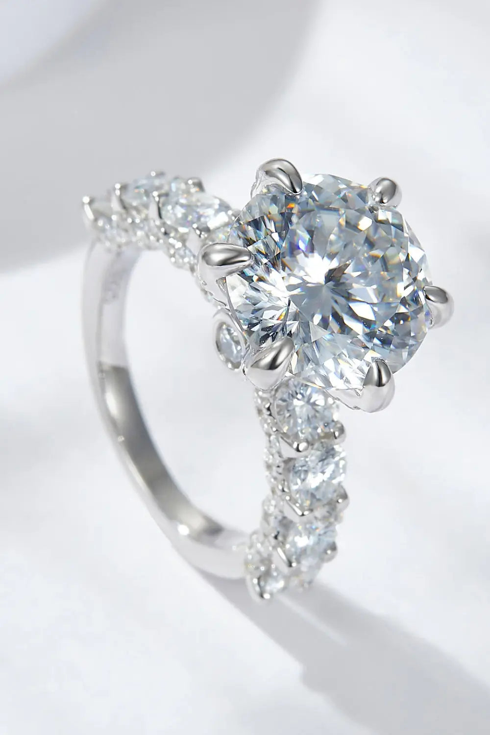 Lovcia 3-Carat Moissanite Platinum-Plated Side Stone Ring-Rings-Silver-5-Silver