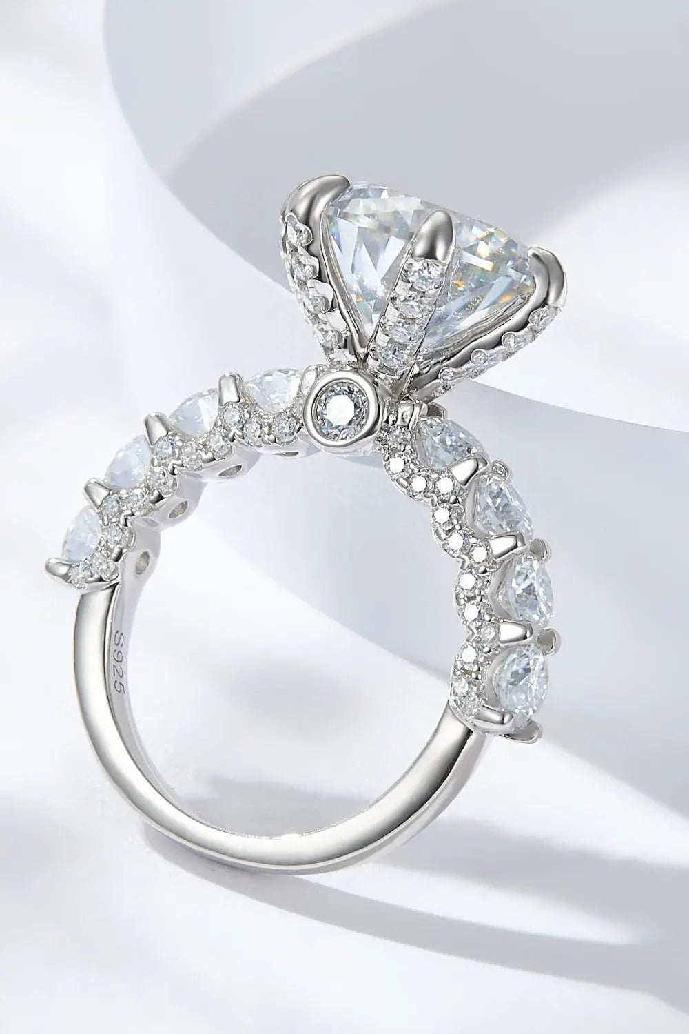 Lovcia 3-Carat Moissanite Platinum-Plated Side Stone Ring-Rings-Silver-5-Silver