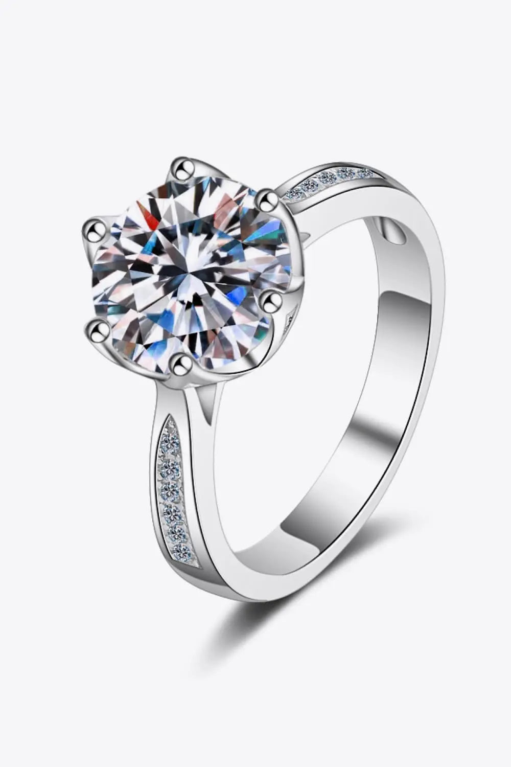 Lovcia 3 Carat Moissanite Rhodium-Plated Side Stone Ring-Rings-Silver-5-Silver