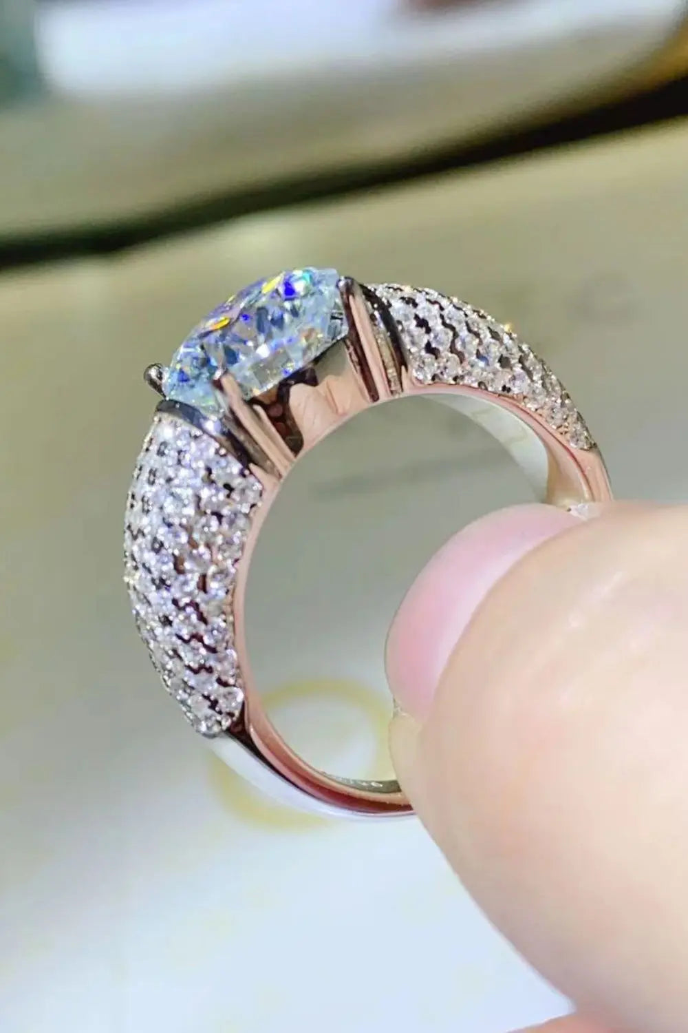 Lovcia 3 Carat Moissanite Side Stone Ring-Rings-Mid Green-8-Mid Green