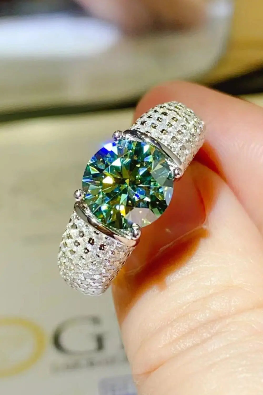 Lovcia 3 Carat Moissanite Side Stone Ring-Rings-Mid Green-8-Mid Green