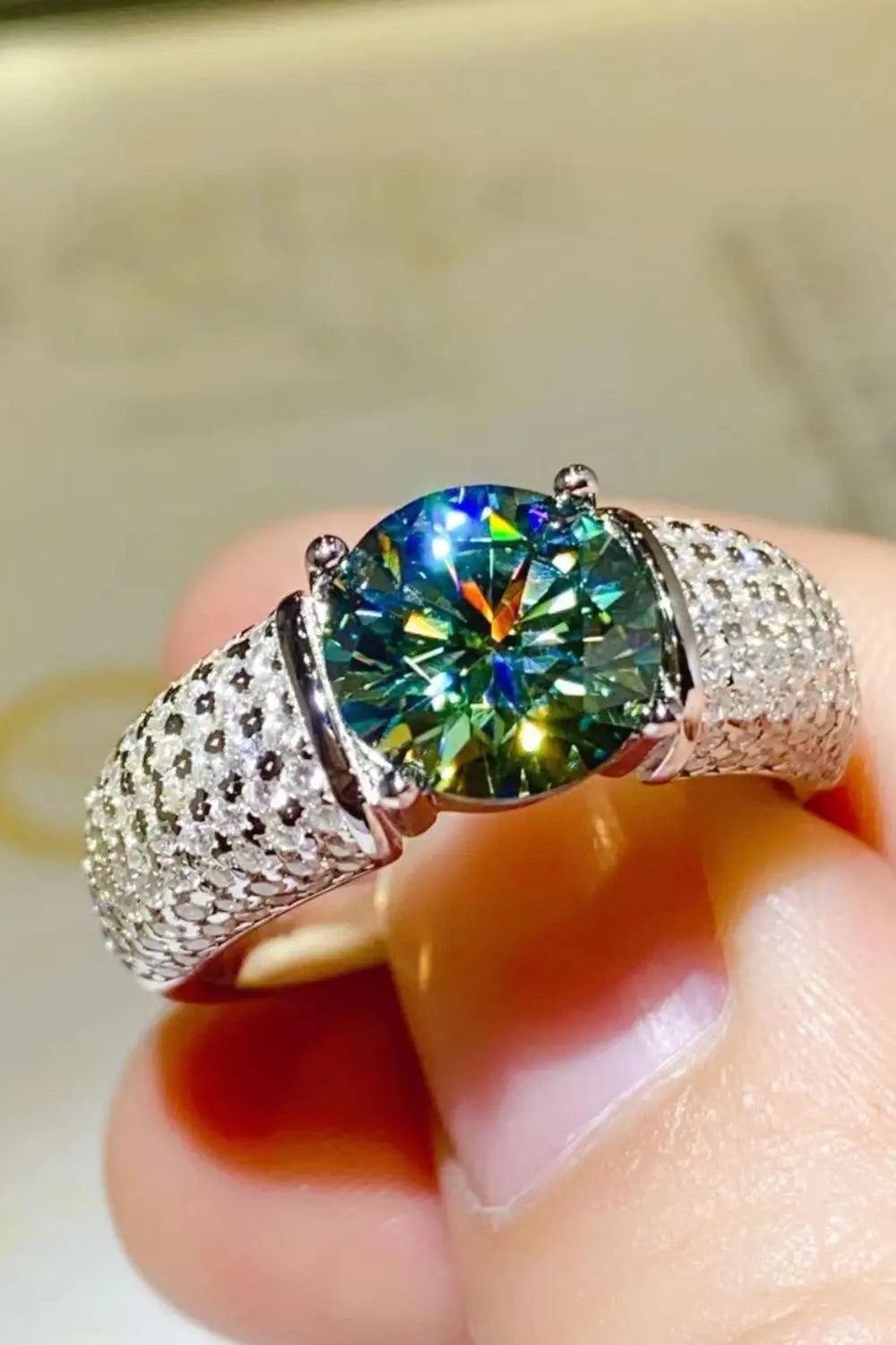 Lovcia 3 Carat Moissanite Side Stone Ring-Rings-Mid Green-8-Mid Green