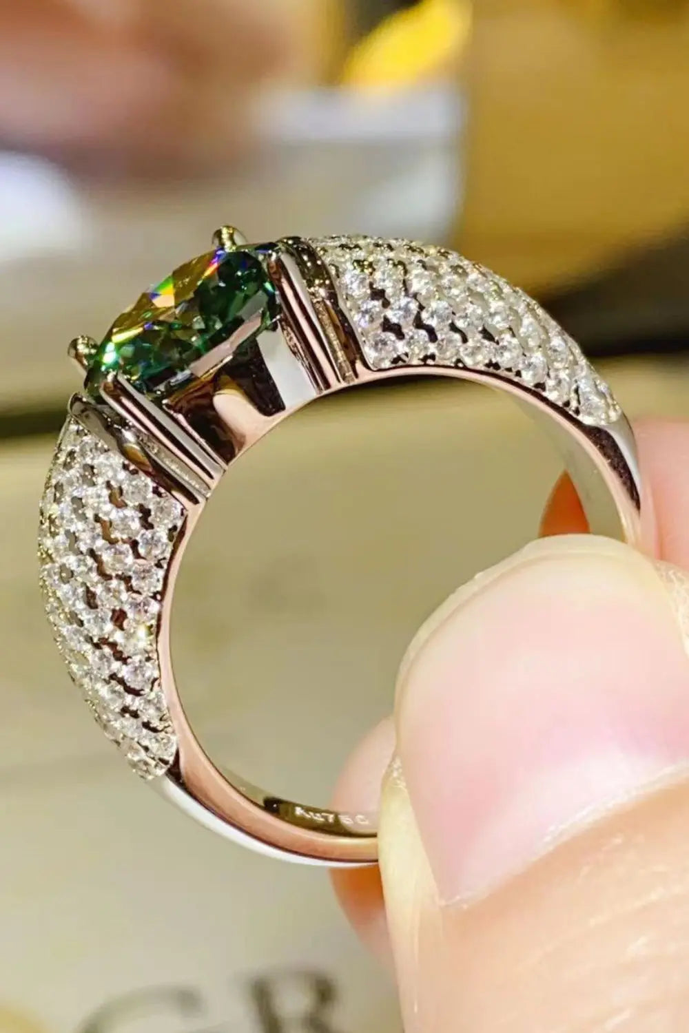 Lovcia 3 Carat Moissanite Side Stone Ring-Rings-Mid Green-8-Mid Green