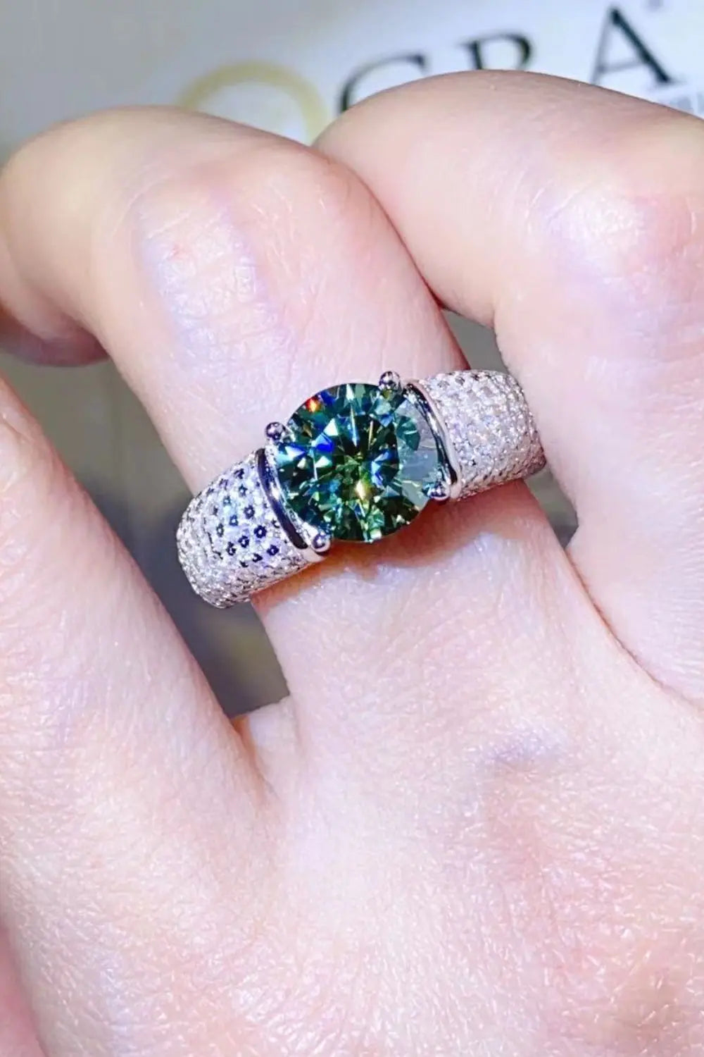 Lovcia 3 Carat Moissanite Side Stone Ring-Rings-Mid Green-8-Mid Green
