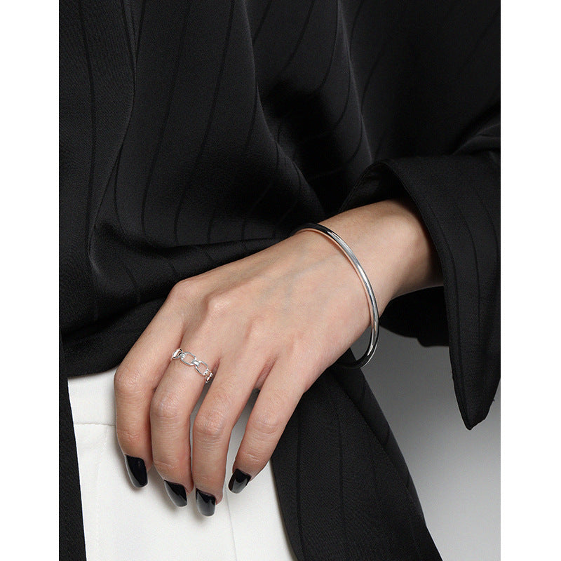 Lovcia 3.2mm Sterling Silver Bangle No Plating Solid 925-Bracelets-No Plating-60mm-No Plating