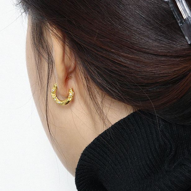 Lovcia 3.3mm CZ C Shape Gold Hoop Earrings 925 Silver-Earrings-Yellow Gold-