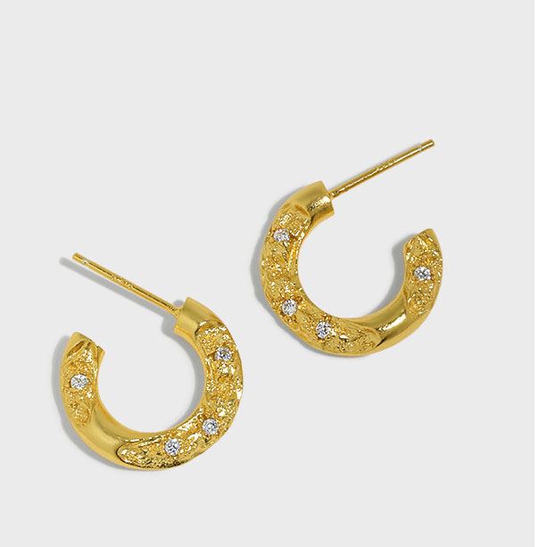Lovcia 3.3mm CZ C Shape Gold Hoop Earrings 925 Silver-Earrings-Yellow Gold-