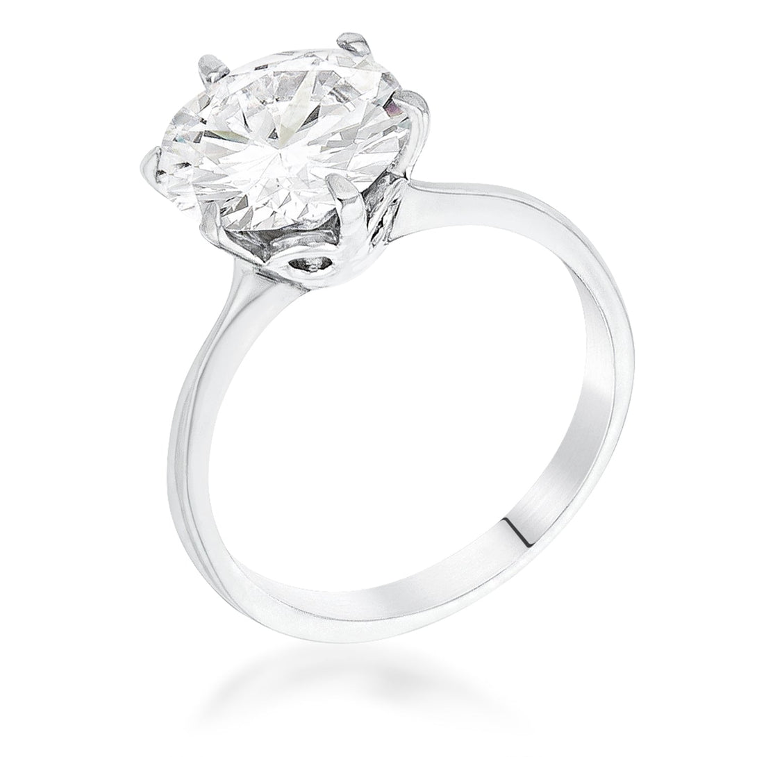 Lovcia 3.5 Carat Round Cut CZ Solitaire Ring in Rhodium Setting-Rings-5-5