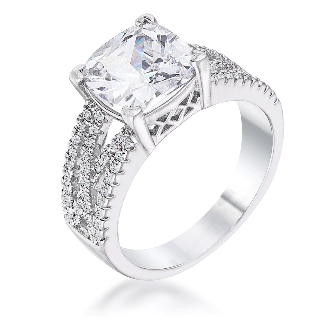 Lovcia 3Ct Rhodium Plated Criss-Cross Band with Cushion Cut CZ Engagement Ring-Rings-5-5