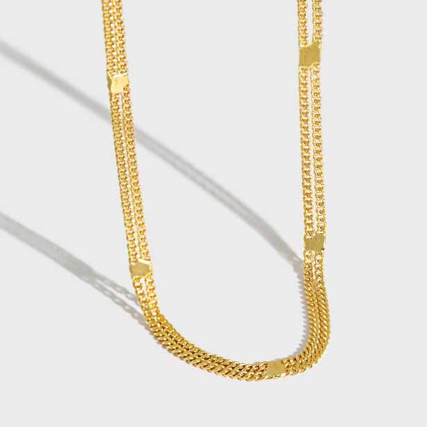Lovcia 3mm Gold Plated 925 Silver Double Layer Choker-Necklaces-Yellow Gold-