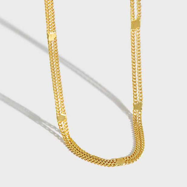 Lovcia 3mm Gold Plated 925 Silver Double Layer Choker-Necklaces-Yellow Gold-
