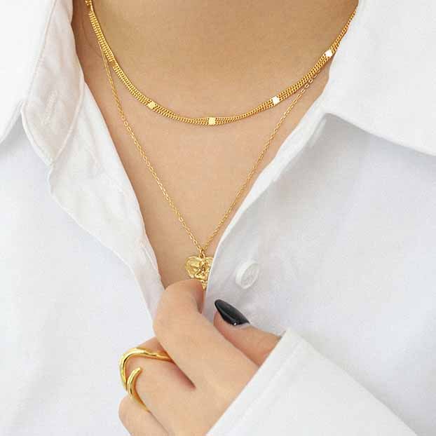Lovcia 3mm Gold Plated 925 Silver Double Layer Choker-Necklaces-Yellow Gold-