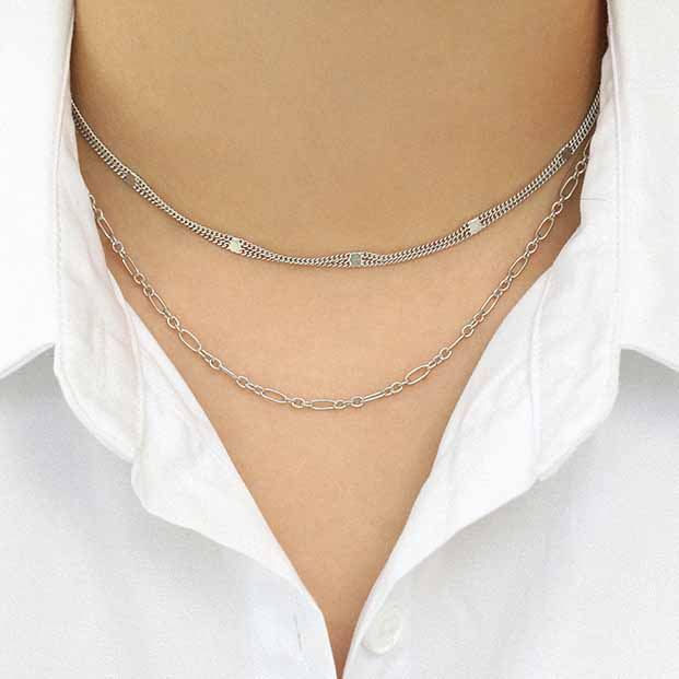 Lovcia 3mm Gold Plated 925 Silver Double Layer Choker-Necklaces-Yellow Gold-