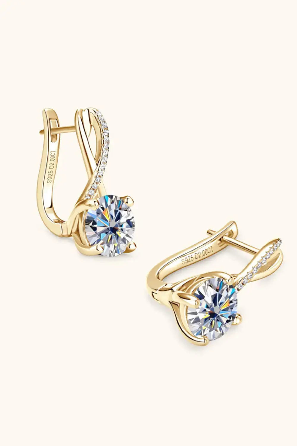 Lovcia 4 Carat Moissanite 925 Sterling Silver Earrings-Earrings-Gold-One Size-Gold