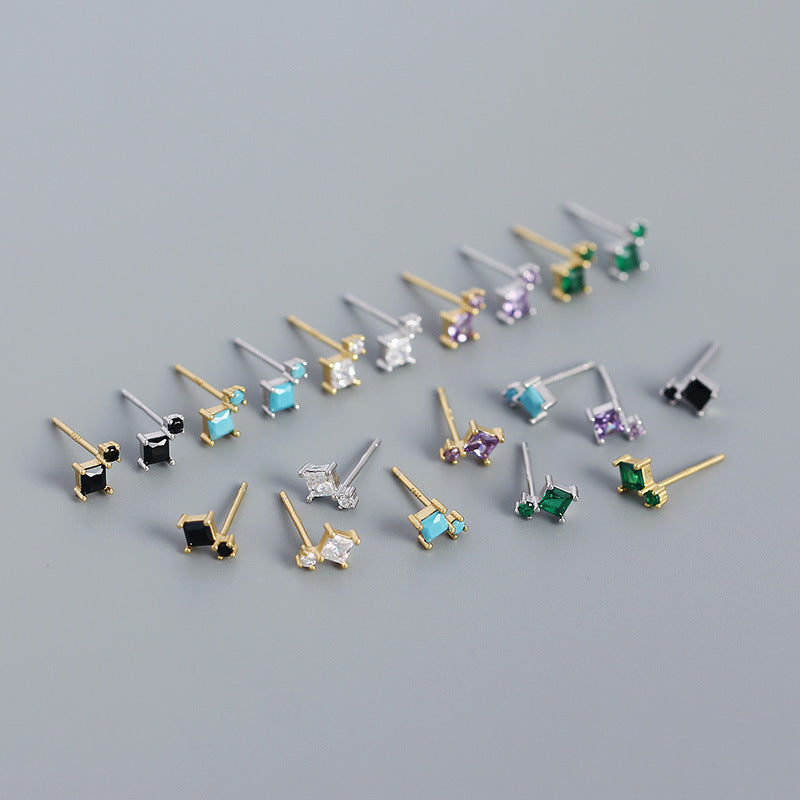 Lovcia 4mm Gold Plated 925 Sterling Silver Stud Earrings CZ-Earrings-Yellow Gold & Turquoise-