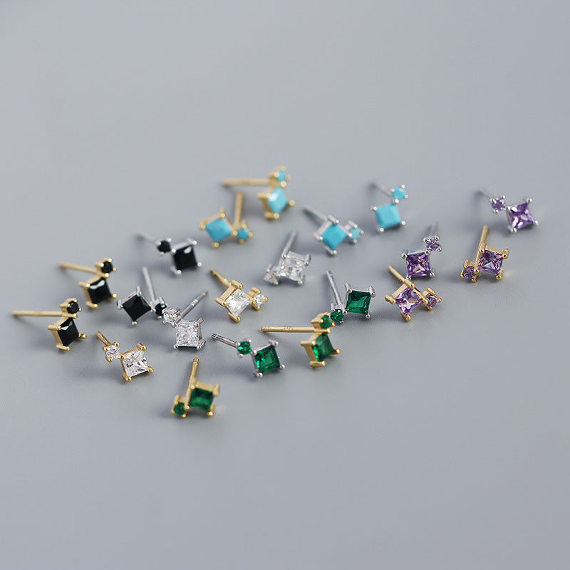 Lovcia 4mm Gold Plated 925 Sterling Silver Stud Earrings CZ-Earrings-Yellow Gold & Turquoise-