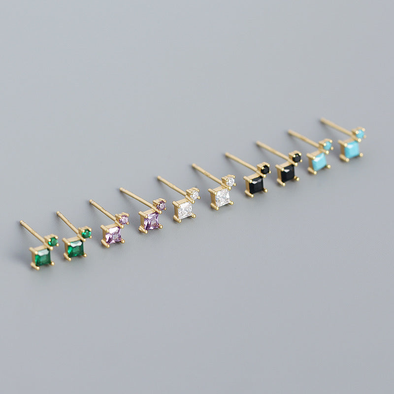 Lovcia 4mm Gold Plated 925 Sterling Silver Stud Earrings CZ-Earrings-Yellow Gold & Turquoise-