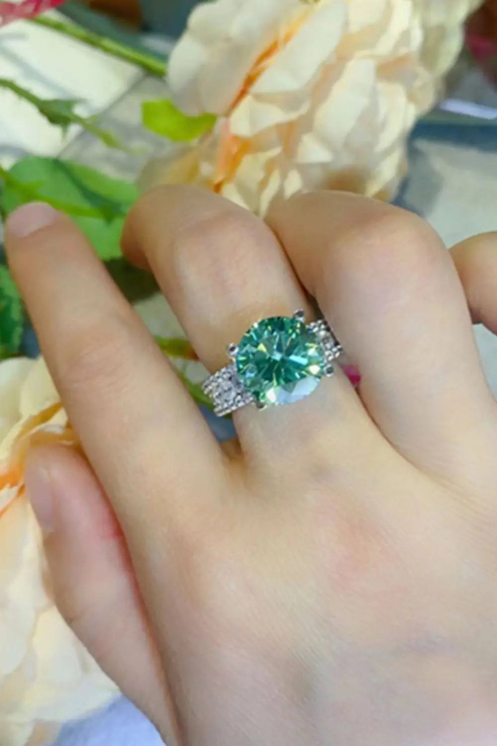 Lovcia 5 Carat Moissanite 4-Prong Wide Band Ring-Rings-Gum Leaf-5-Gum Leaf