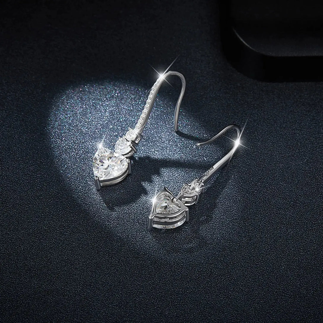 Lovcia 5.44 Carat 925 Sterling Silver Moissanite Heart Drop Earrings-Earrings-Silver-One Size-Silver