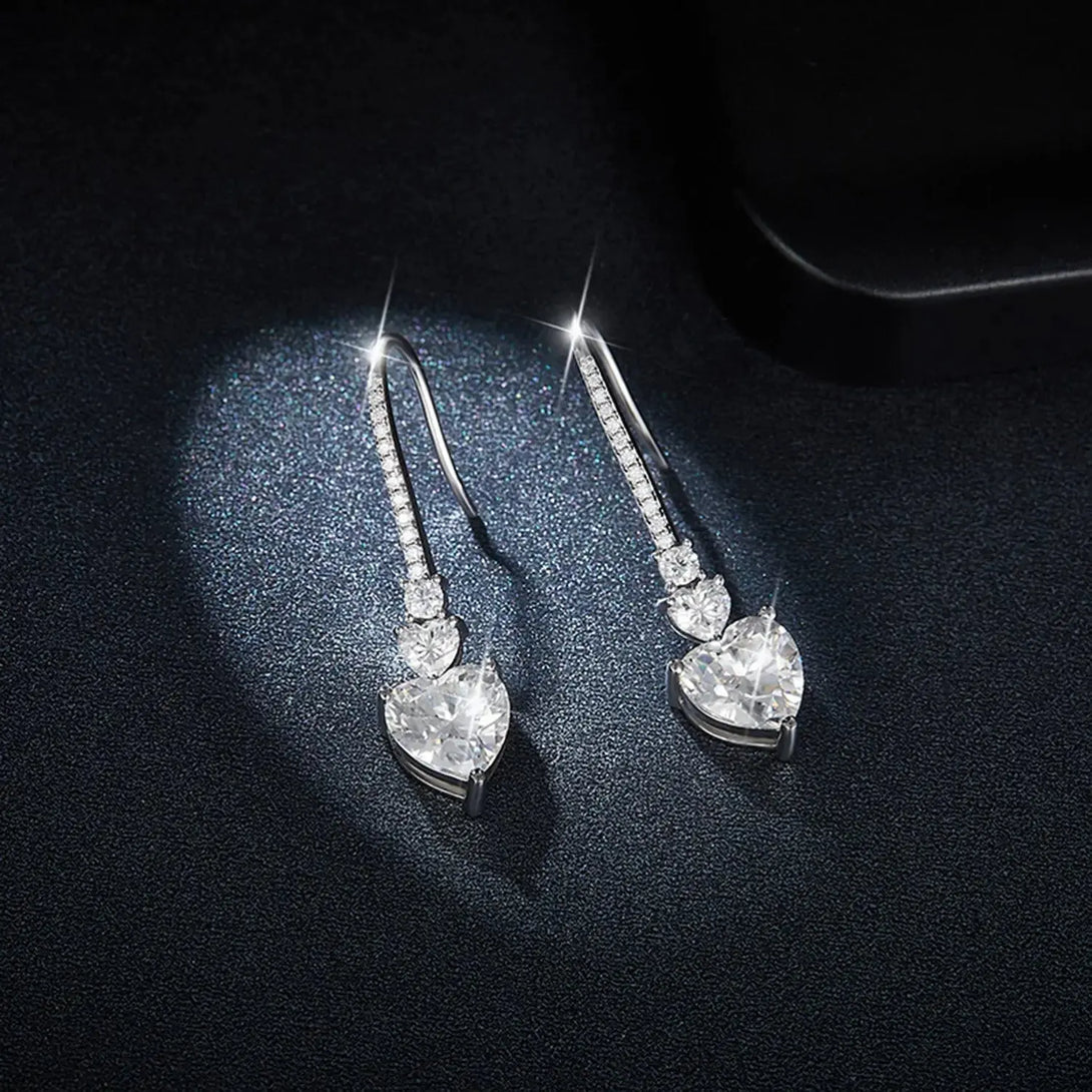 Lovcia 5.44 Carat 925 Sterling Silver Moissanite Heart Drop Earrings-Earrings-Silver-One Size-Silver
