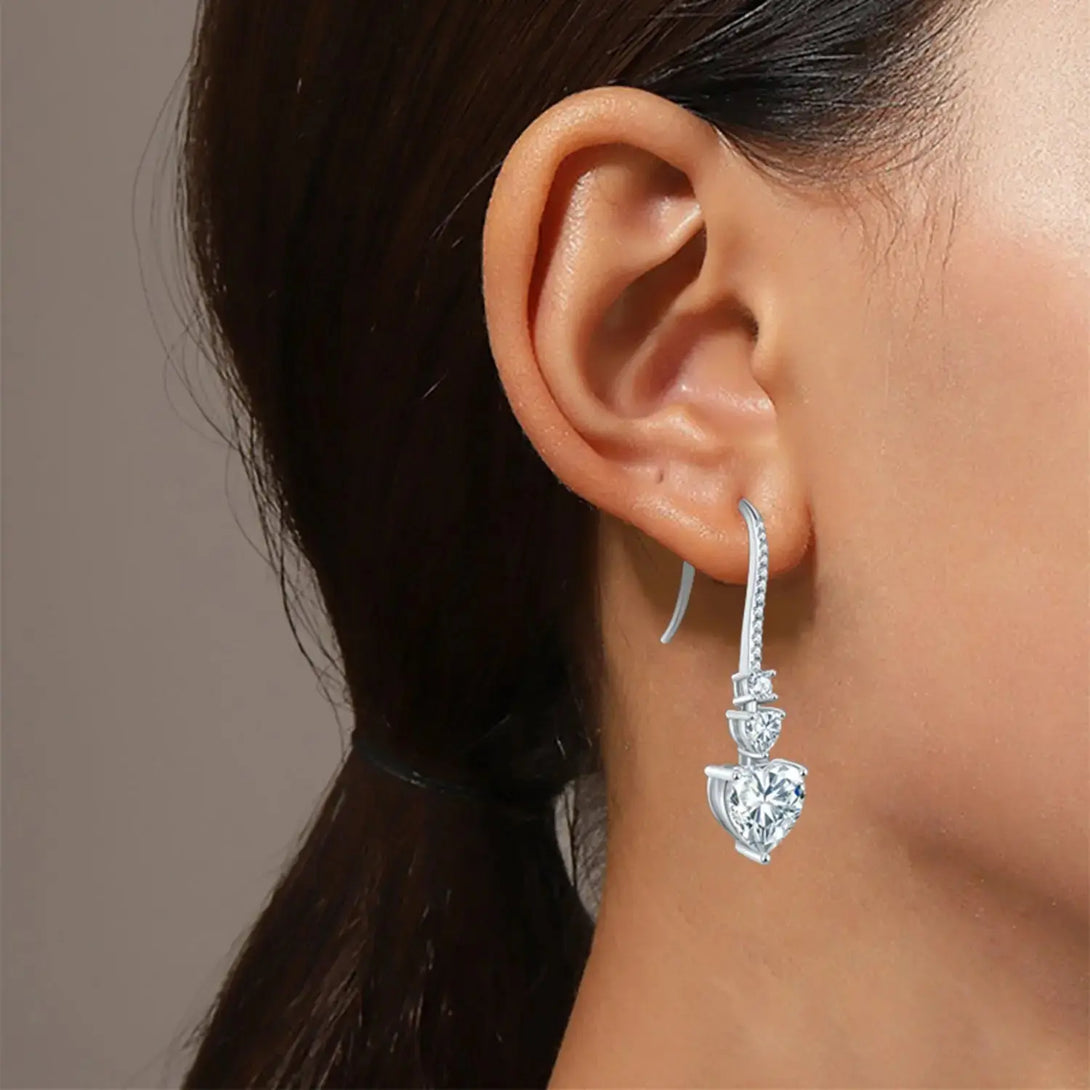 Lovcia 5.44 Carat 925 Sterling Silver Moissanite Heart Drop Earrings-Earrings-Silver-One Size-Silver