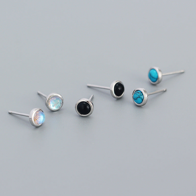 Lovcia 5.5mm Agate Moonstone Turquoise Stud Earrings-Earrings-Turquoise-
