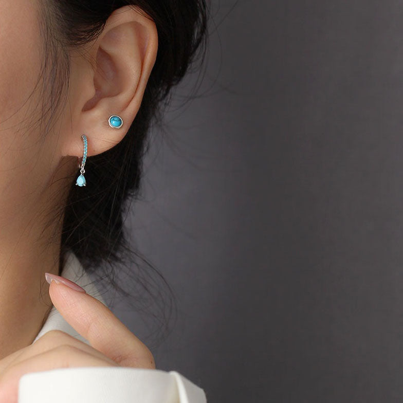 Lovcia 5.5mm Agate Moonstone Turquoise Stud Earrings-Earrings-Turquoise-