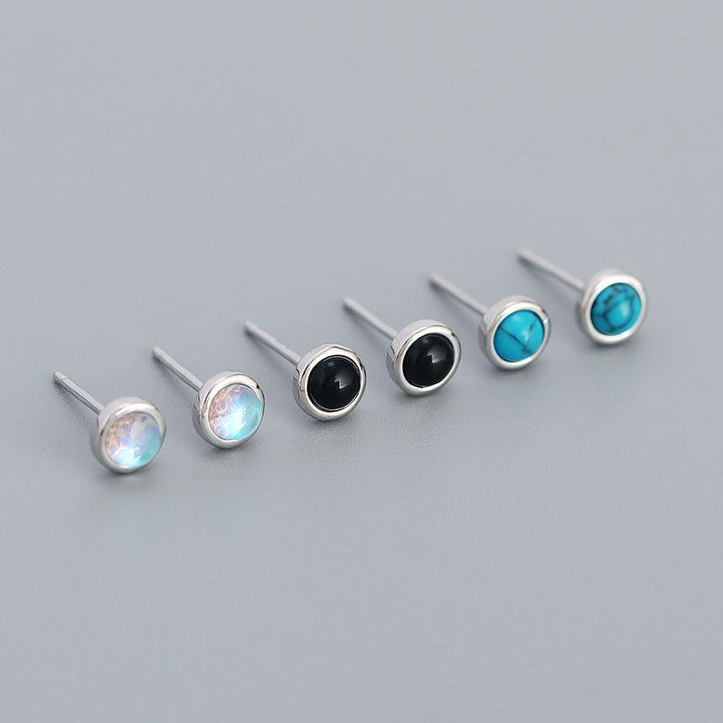 Lovcia 5.5mm Agate Moonstone Turquoise Stud Earrings-Earrings-Turquoise-
