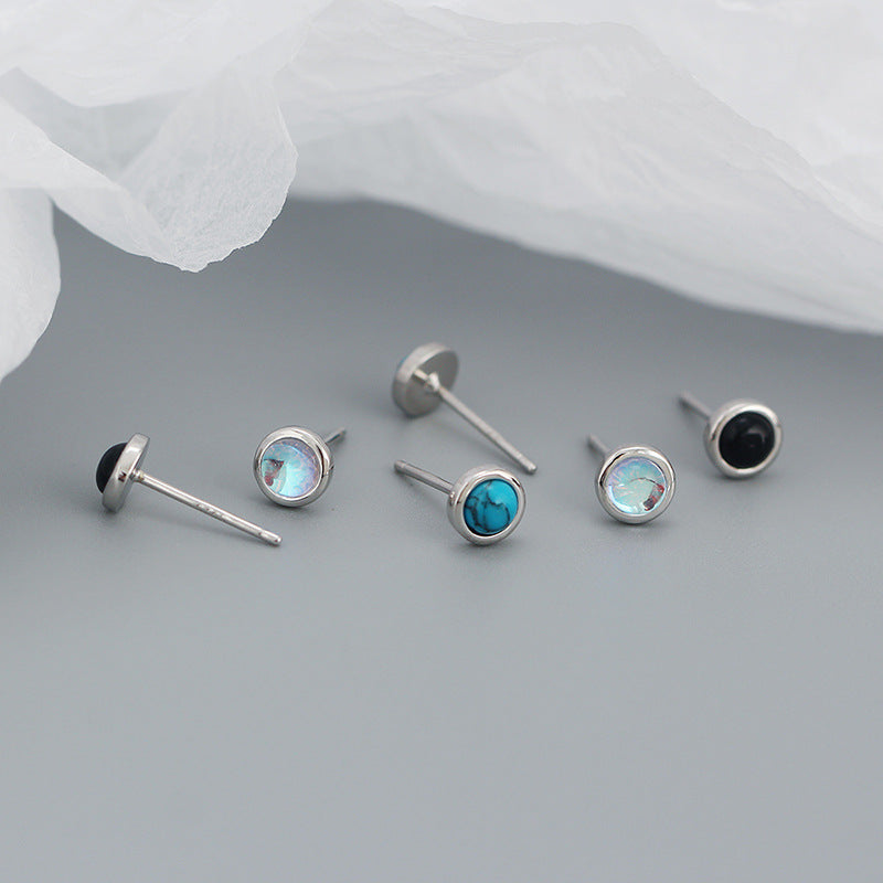 Lovcia 5.5mm Agate Moonstone Turquoise Stud Earrings-Earrings-Turquoise-